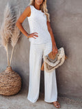 Womens Knitted Outfits Wide Leg Pant 2 Pieces Sweatsuit