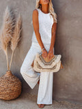 Womens Knitted Outfits Wide Leg Pant 2 Pieces Sweatsuit
