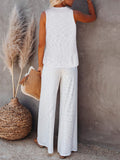 Womens Knitted Outfits Wide Leg Pant 2 Pieces Sweatsuit