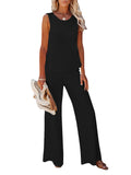 Womens Knitted Outfits Wide Leg Pant 2 Pieces Sweatsuit
