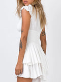 Women's Summer Puff Sleeve Off Shoulder Mini Dress A-Line Ruffle Flowy Swing Dress