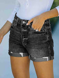 Short en jean pour femme Short en jean déchiré à taille haute avec ourlet replié