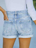 Denim Shorts for Women High Rise Ripped Jean Shorts with Folded Hem