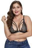 Plus Size Strappy See Through Floral Lace Top Black