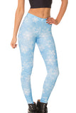 Blue Ladies White Snowflake Printed Christmas Designer Leggings