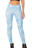 Blue Ladies White Snowflake Printed Christmas Designer Leggings