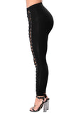 Legging uni taille haute à lacets croisés pour femme noir