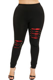 Plus Size High Waisted Cut Out Plaid Patchwork Skinny Leggings Black