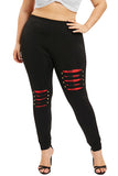 Plus Size High Waisted Cut Out Plaid Patchwork Skinny Leggings Black