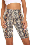 Sports Snakeskin Print High Waisted Bike Shorts Brown