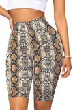 Sports Snakeskin Print High Waisted Bike Shorts Brown