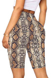Sports Snakeskin Print High Waisted Bike Shorts Brown
