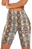 Sports Snakeskin Print High Waisted Bike Shorts Brown