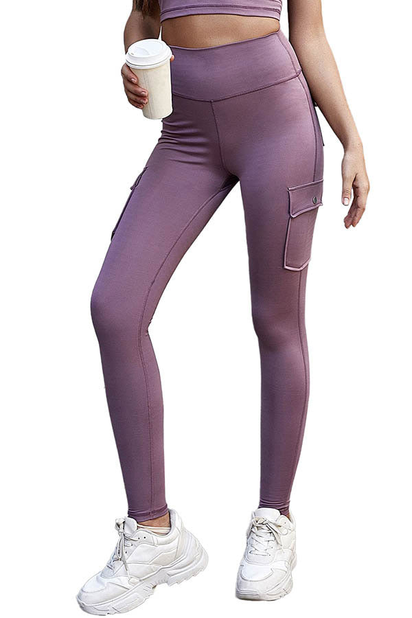 High Waisted Bodycon Pocket Yoga Pants Purple