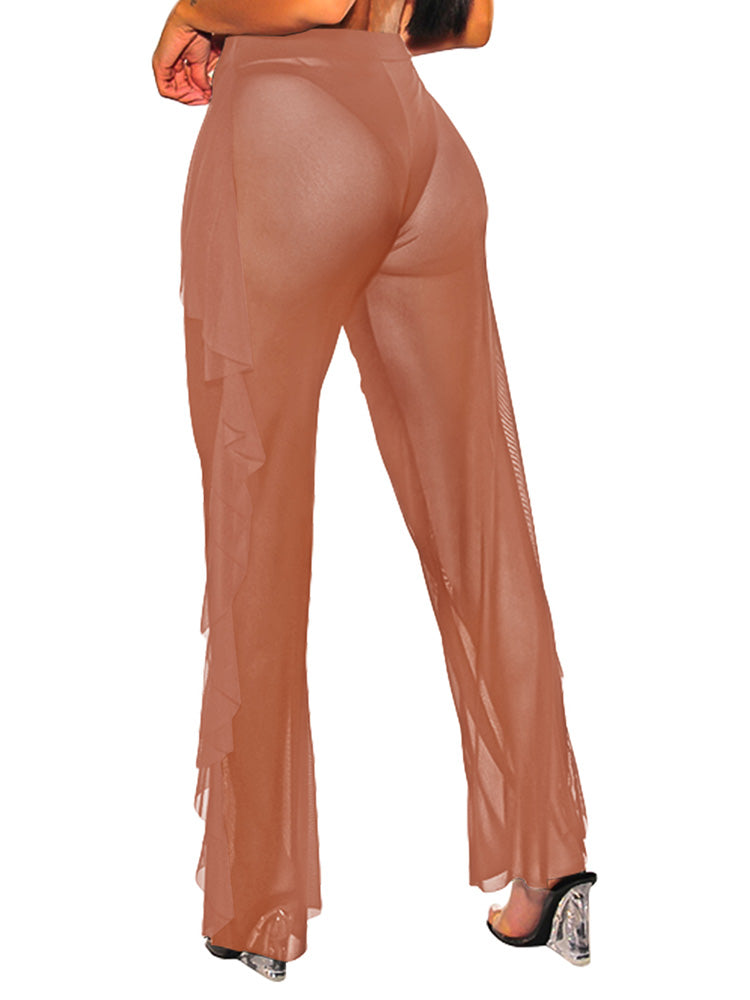 Pantalon de maillot de bain Pinkqueen Cover Up Ruffle Mesh Long Pants 
