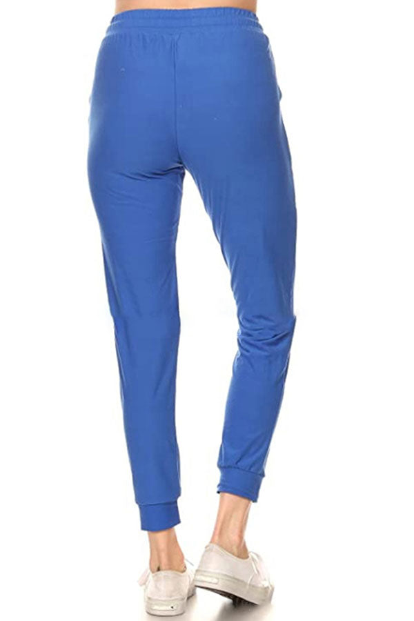 Women's Pocket Plain High Waisted Jogger Sweatpants Blue