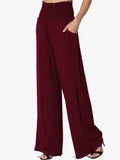 Womens Smocked Waist Wide Leg Pants With Pockets