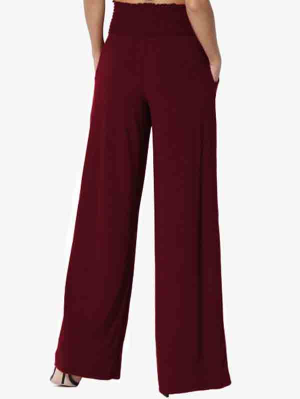 Pantalon large à taille smockée pour femme avec poches