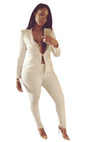 Blazer à manches longues pour femme et pantalon costume tenues deux pièces blanc