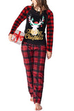 Womens Reindeer Christmas Pajama Set Black