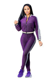 Long Sleeve Pocket Zip Jacket&Long Pants Bodycon Tracksuit Purple
