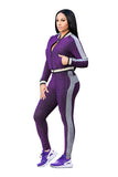 Long Sleeve Pocket Zip Jacket&Long Pants Bodycon Tracksuit Purple