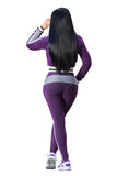 Long Sleeve Pocket Zip Jacket&Long Pants Bodycon Tracksuit Purple