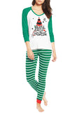 Long Sleeve Letter&Star Print Striped Christmas Pajama Set Green