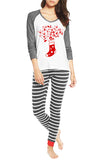Long Sleeve Socks Print Striped Christmas Pajama Set Gray