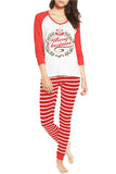 Long Sleeve Letter Print Striped Christmas Pajama Set Red