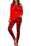 Womens Plaid Christmas Pajama Red Letter Print