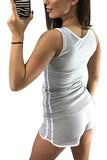 Summer Sleeveless Top Striped Shorts Two Piece Sports Suits Gray