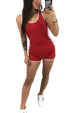 Women's Striped Sleeveless Top With Shorts Two Piece Sports Suits Red