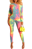 Long Sleeve Tie Dye Print Two Piece Outfit For Women