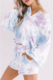 Women's Tie Dye Pajama Set Lantern Sleeve Snap Button With Shorts