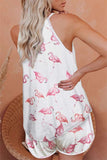 Women's Casual Flamingo Print Sleeveless Short Pajama Set