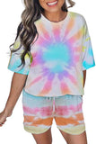 Women's Tie Dye Casual Tee And Shorts Pajamas Set Sleepwear