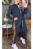 Leopard Patchwork Hoodie Jogger Pants Workout Sweatsuit For Women