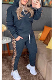 Leopard Patchwork Hoodie Jogger Pants Workout Sweatsuit For Women