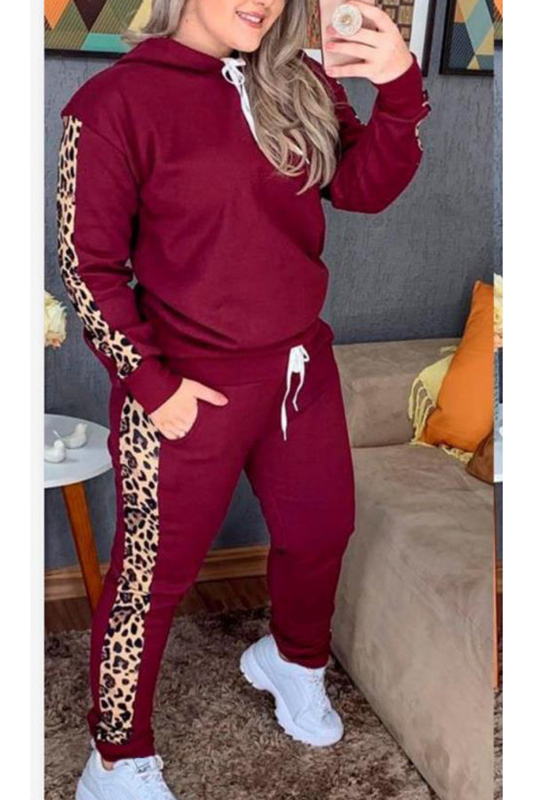 Leopard Hoodie And Jogger Sweatpants Tracksuit Ruby