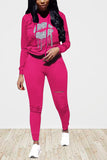 Lip Print Hoodie And Ripped Pants Sweatsuit For Women
