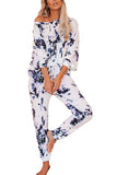 Boat Neck Top Pocket Pants Two Piece Sleepwear Set