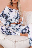 Boat Neck Top Pocket Pants Two Piece Sleepwear Set