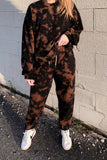 Casual Tie Dye Sweatshirt Pajama Set With Jogger Brown