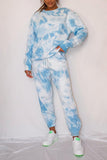 Casual Tie Dye Loose Sweatshirt Jogger Sportswear Light Blue