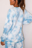 Casual Tie Dye Loose Sweatshirt Jogger Sportswear Light Blue