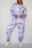 Crew Neck Pullover Sweatshirt Pajama Set With Jogger Purple