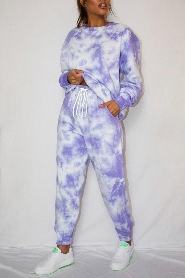 Crew Neck Pullover Sweatshirt Pajama Set With Jogger Purple
