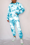 Loose Long Sleeve Tie Dye Pullover Sweatshirt Pajama Set With Jogger Turquoise