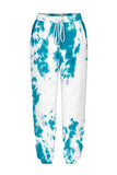 Loose Long Sleeve Tie Dye Pullover Sweatshirt Pajama Set With Jogger Turquoise